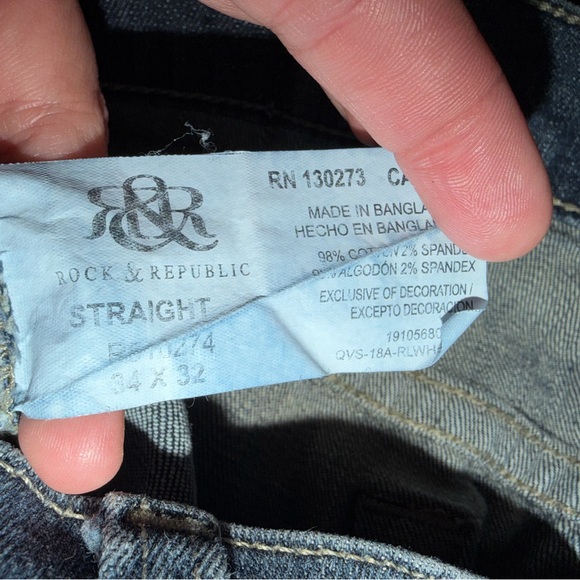 Mens Rock & Republic Dark Blue Straight Leg Jeans size 34 x 32 - Picture 6 of 6